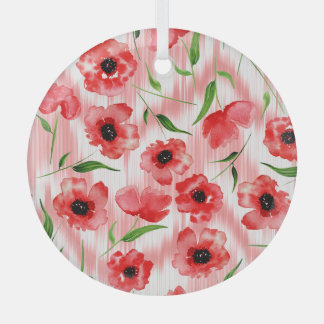 Watercolor flowers: poppy peony ikat. glass tree decoration