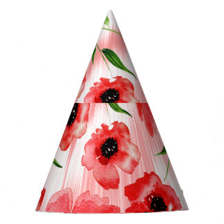 Watercolor flowers: poppy peony ikat. party hat