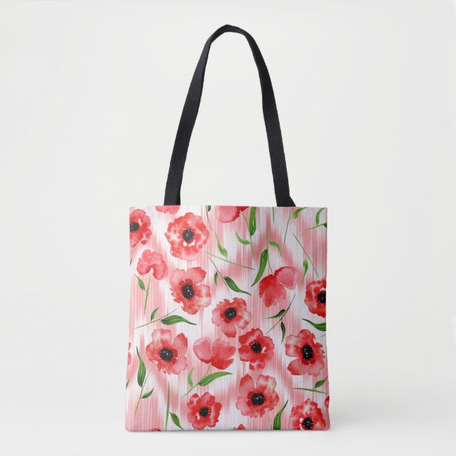Watercolor flowers: poppy peony ikat. tote bag (Front)