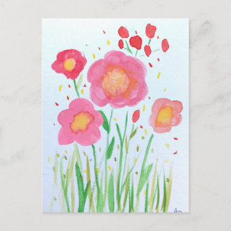 Watercolor Flowers Postcard