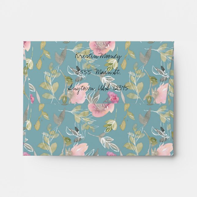 Watercolor Flowers Pre-Addressed Envelope (Back (Top Flap))