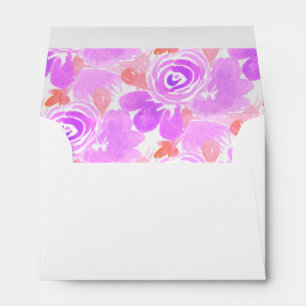 Watercolor Flowers Purple Pink Hand Painted Envelope