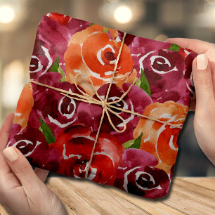 Watercolor Flowers Red Orange Claret Tissue Paper