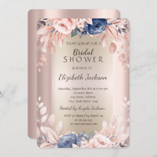 Watercolor Flowers Rose Gold Bridal Shower  Invitation