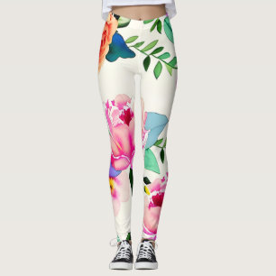 watercolor flowers roses leggings