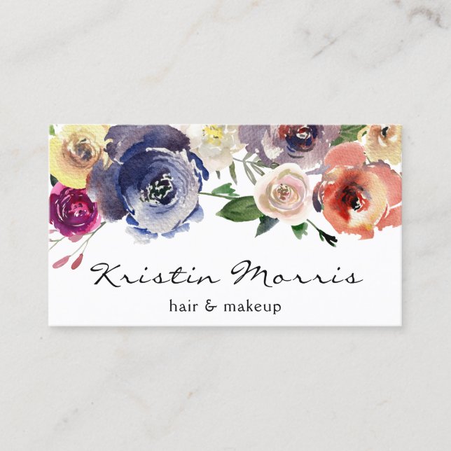 Watercolor Flowers Roses Soft Feminine Floral Business Card (Front)