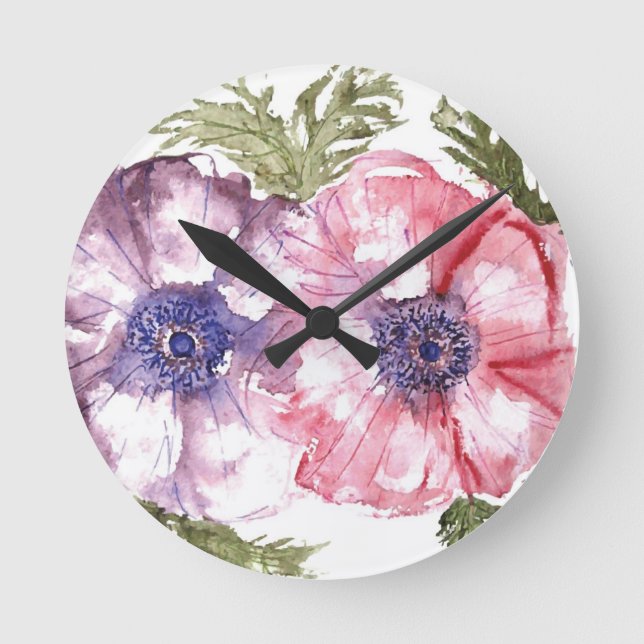 Watercolor flowers round clock (Front)