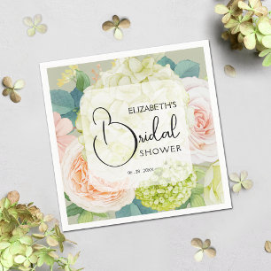 Watercolor Flowers Sage Green Bridal Shower Napkin