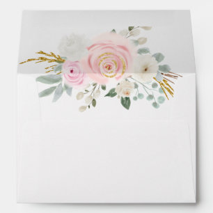 Watercolor Flowers Sage Pink Floral Envelope
