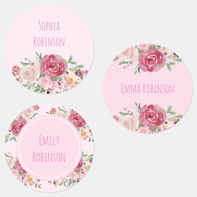Watercolor Flowers School Preschool Daycare Labels (Group)