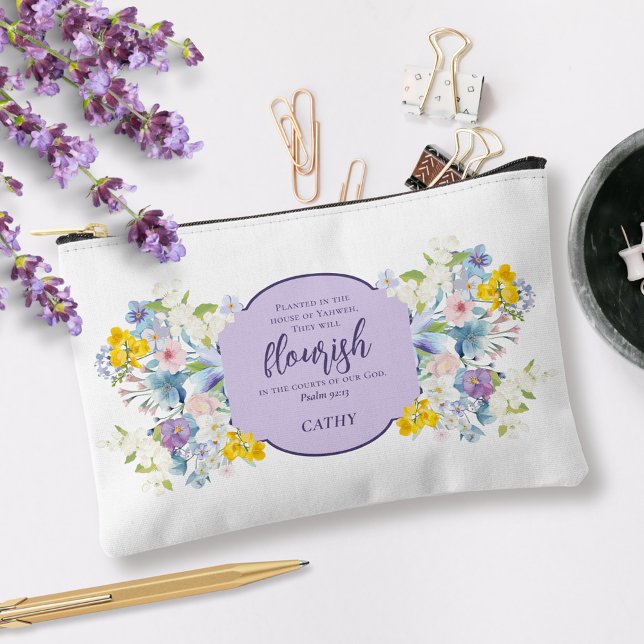 Watercolor Flowers Scripture Verse Personalised Accessory Pouch (Creator Uploaded)