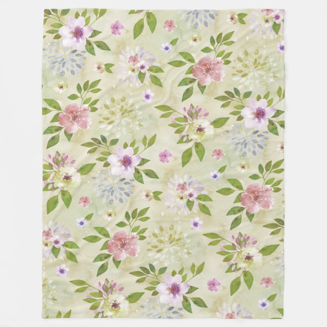 Watercolor Flowers seamless pattern II + your idea Fleece Blanket (Front)