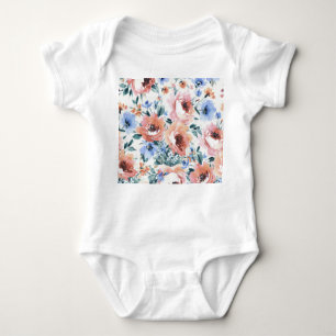 Watercolor flowers, seamless pattern illustration. baby bodysuit
