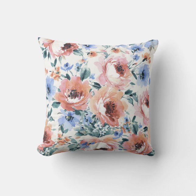 Watercolor flowers, seamless pattern illustration. cushion (Front)