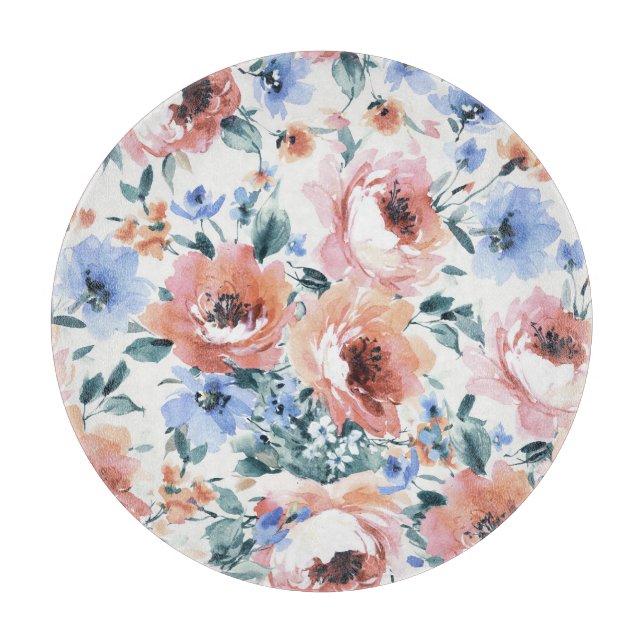 Watercolor flowers, seamless pattern illustration. cutting board (Front)