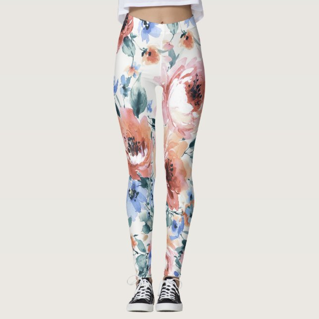 Watercolor flowers, seamless pattern illustration. leggings (Front)