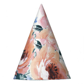 Watercolor flowers, seamless pattern illustration. party hat
