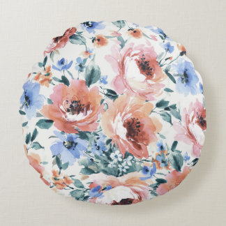 Watercolor flowers, seamless pattern illustration. round cushion