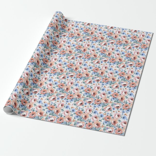 Watercolor flowers, seamless pattern illustration. wrapping paper (Unrolled)