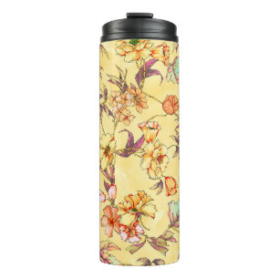 Watercolor flowers seamless pattern thermal tumbler