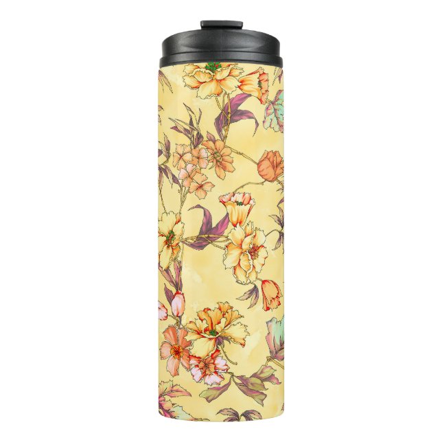 Watercolor flowers seamless pattern thermal tumbler (Front)