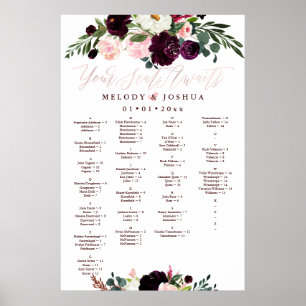 WATERCOLOR FLOWERS SEATING CHART, ALPHABETICAL POSTER