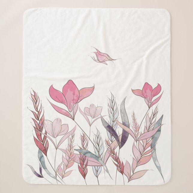 Watercolor flowers sherpa blanket (Front)