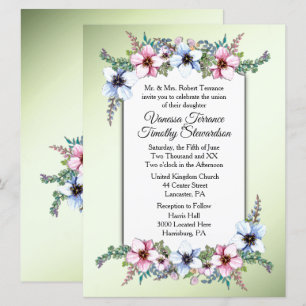 Watercolor Flowers Shine Wedding Invitation