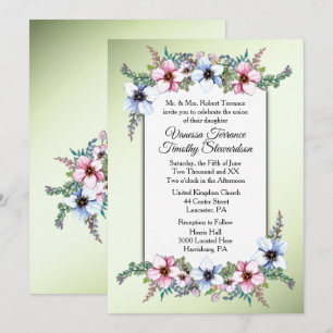 Watercolor Flowers Shine Wedding Invitation