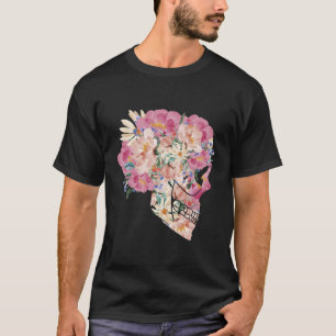 Watercolor Flowers Skull Spring Floral Daisy Rose T-Shirt