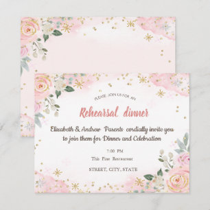  Watercolor Flowers Snowflakes Rehearsal Dinner  Invitation