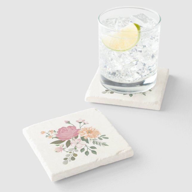 Watercolor flowers  stone coaster (Side)
