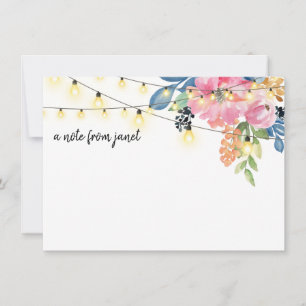Watercolor Flowers & String Lights Note Card