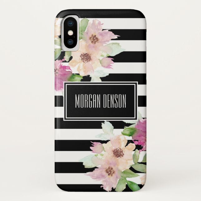 Watercolor Flowers & Stripes Case-Mate iPhone Case (Back)