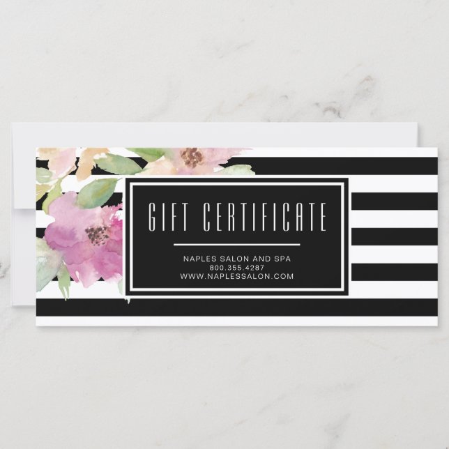 Watercolor Flowers & Stripes Gift Certificate (Front)