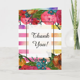 Watercolor Flowers & Stripes   Thank You! Thank You Card