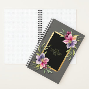 Watercolor Flowers - Stylish Golden Frame Art 17 Notebook