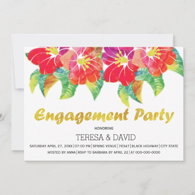 Watercolor flowers summer wedding engagement party invitation (Front)