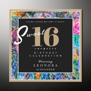 Watercolor Flowers Sweet Sixteen 16 Surprise Party Invitation