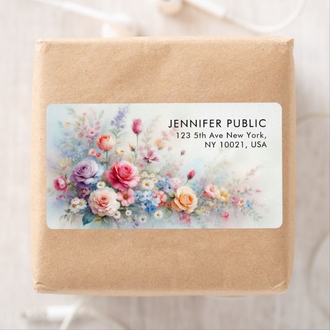 Watercolor Flowers Template Shipping Address (Insitu)