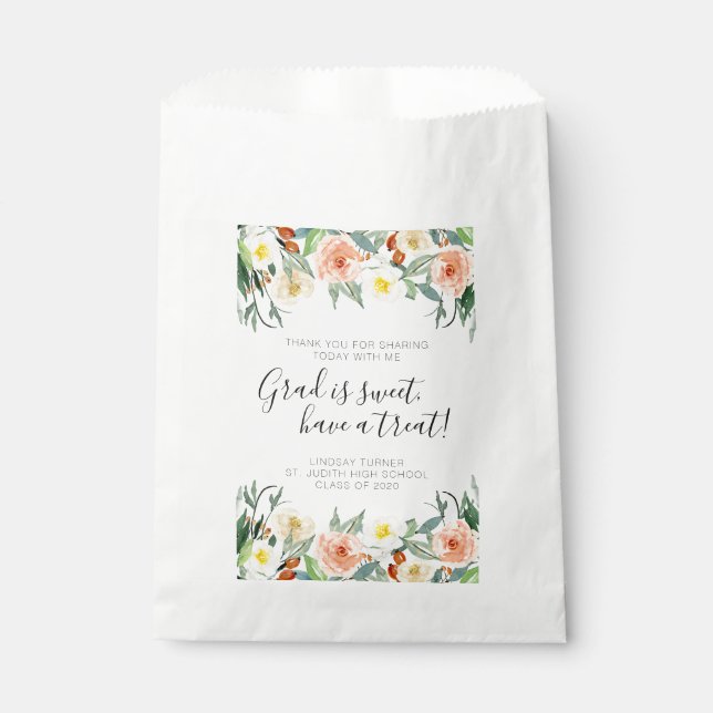 Watercolor Flowers Thank You Graduation Favour Bag (Front)