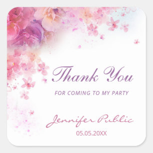 Watercolor Flowers Thank You Hand Script Template Square Sticker