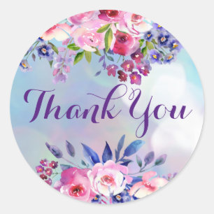 Watercolor Flowers Thank You Round Stickers