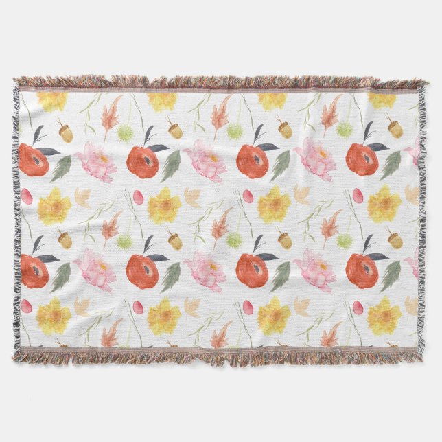 Watercolor Flowers Throw Blanket (Front)