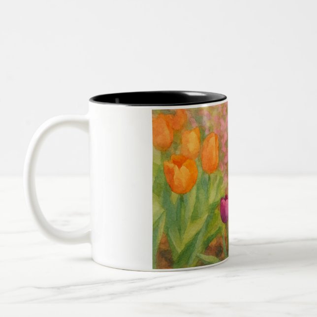 Watercolor Flowers Two-Tone Coffee Mug (Left)