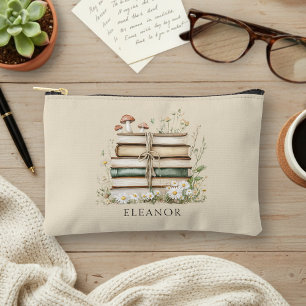 Watercolor Flowers Vintage Books Personalised Accessory Pouch