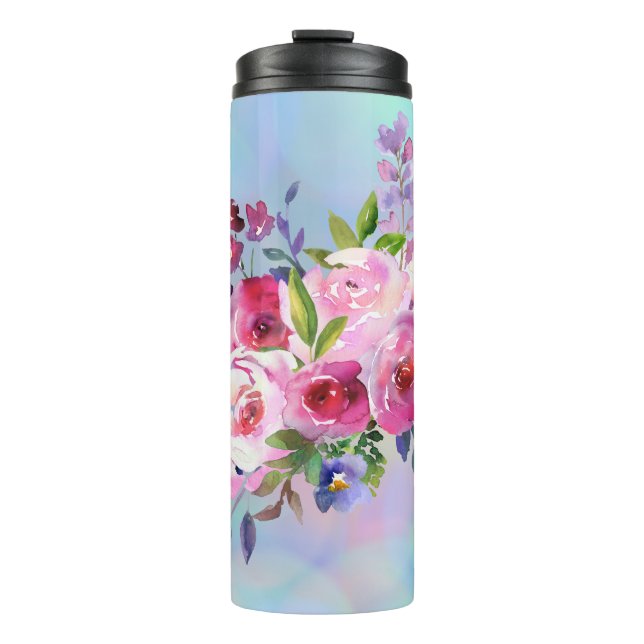 Watercolor Flowers Water Bottle Thermal Tumbler (Front)
