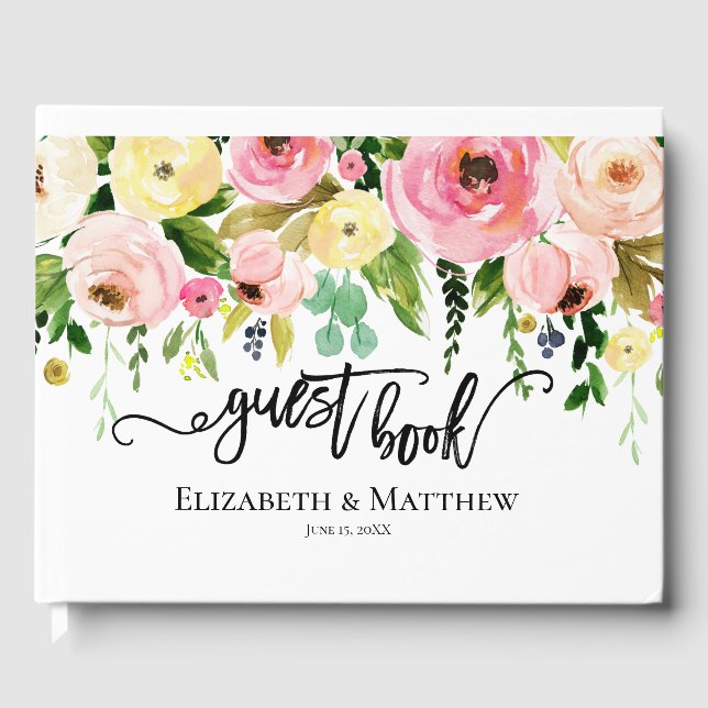 Watercolor Flowers Wedding Guest Book (Front)