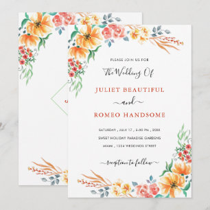 Watercolor Flowers Wedding Invitation Card
