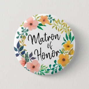 Watercolor Flowers Wedding Matron Of Honour 6 Cm Round Badge